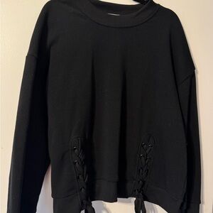 2X Black Lace-Up Women's Sweater Top